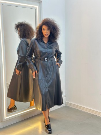 VESTIDO CHEMISE COURO ECO preto