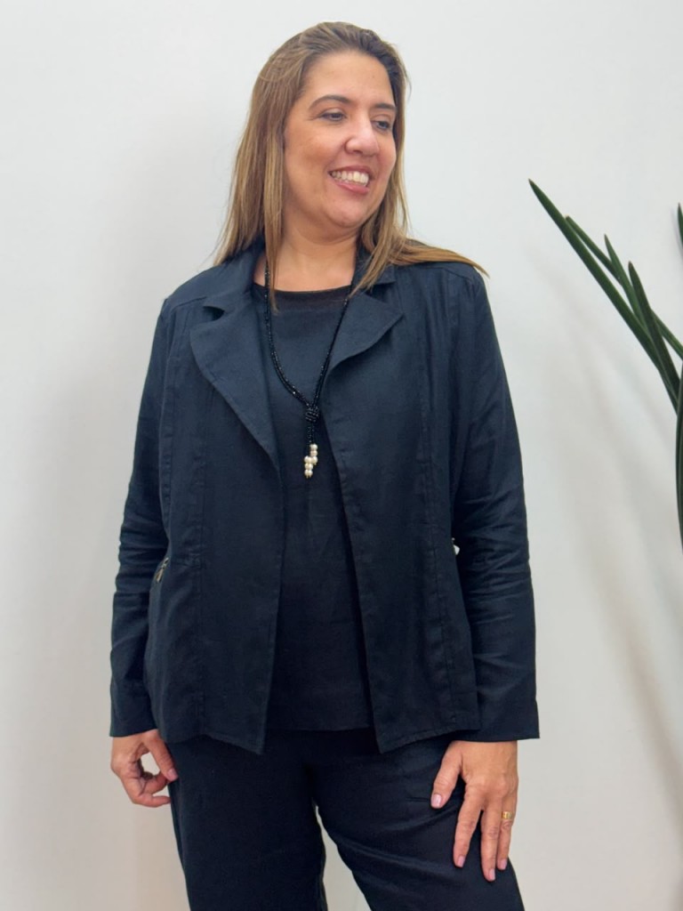 BLAZER LAIS em LINHO PRETO