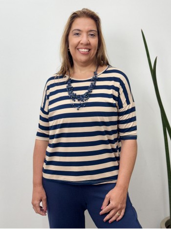 blusa listrada manga curta