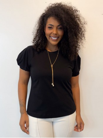 BLUSA MANGA PREGAS PRETA