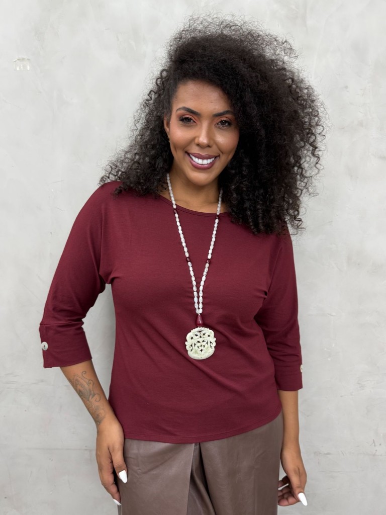 BLUSA BOTÃO PUNHO MARSALA