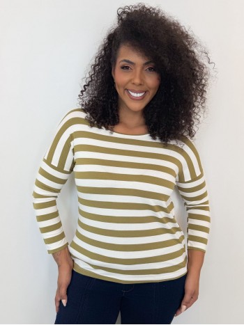 BLUSA QUADRADA LISTRADA PISTACHE