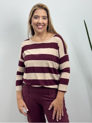 BLUSA QUADRADA LISTRADA MARSALA