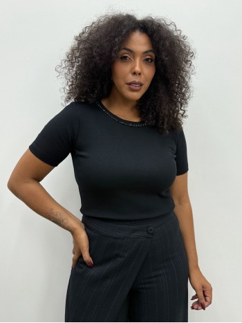 BLUSA CANELADA BORDADA