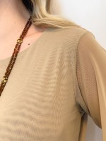 BLUSA ROSA EM TULE BEGE