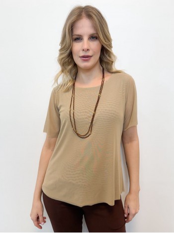 BLUSA ROSA EM TULE BEGE