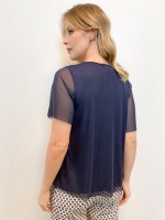BLUSA ROSA EM TULE MARINHO