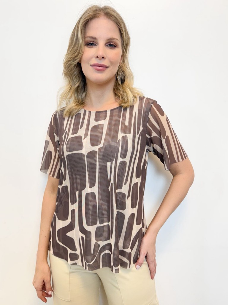 BLUSA ROSA EM TULE ESTAMPADA