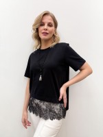 BLUSA barrado RENDA preta