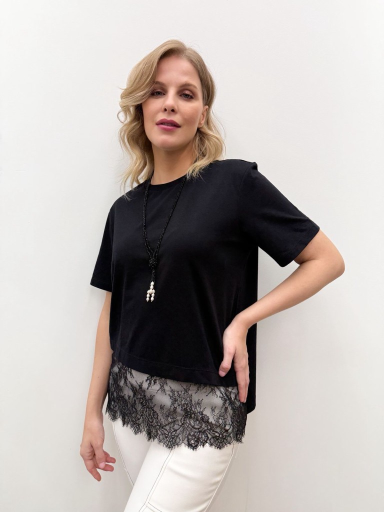 BLUSA barrado RENDA preta