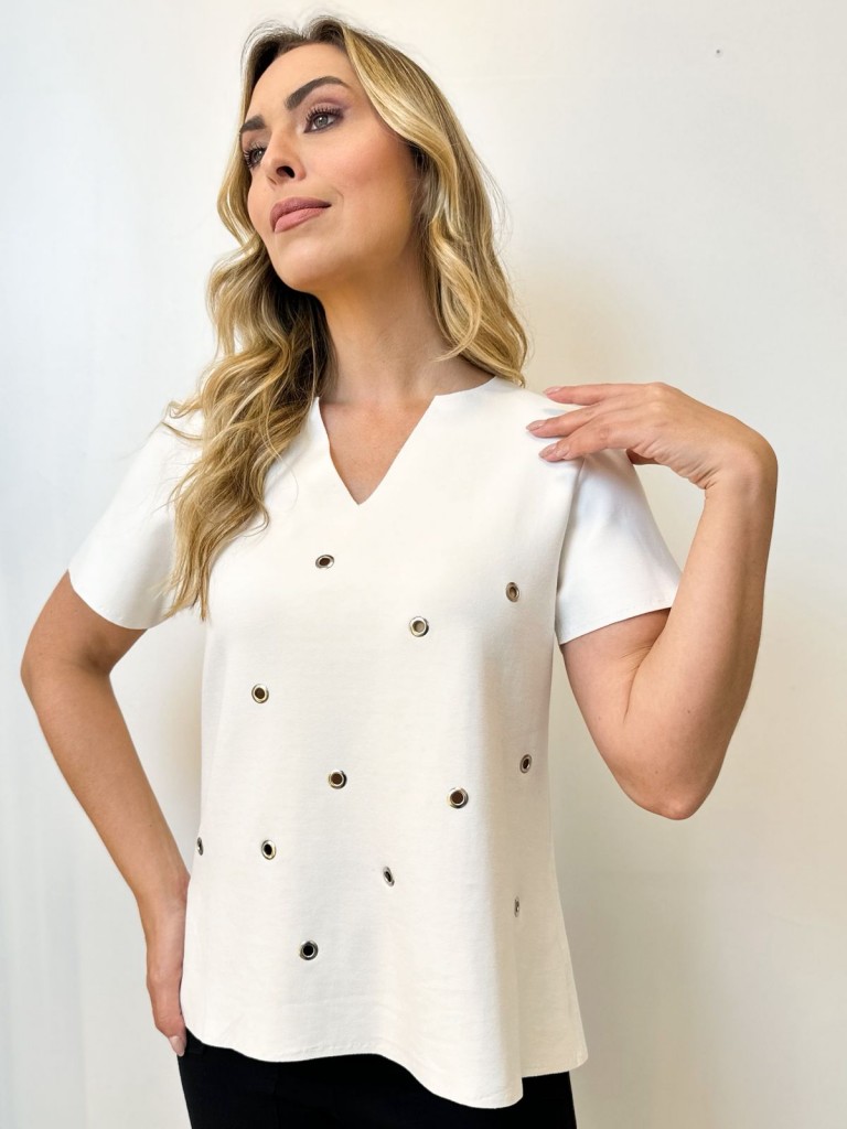 Blusa bianca malha levemente encorpada off-white