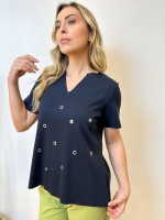 Blusa bianca malha levemente encorpada marinho