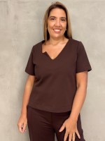 BLUSA VALENTINA malha encorpada MARROM Café
