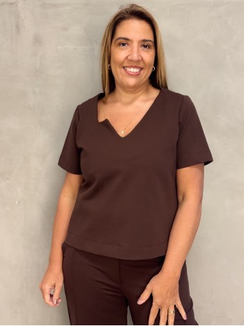 BLUSA VALENTINA malha encorpada MARROM Café