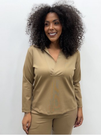 BLUSA LOLA manga 3/4 malha levemente encorpada castor