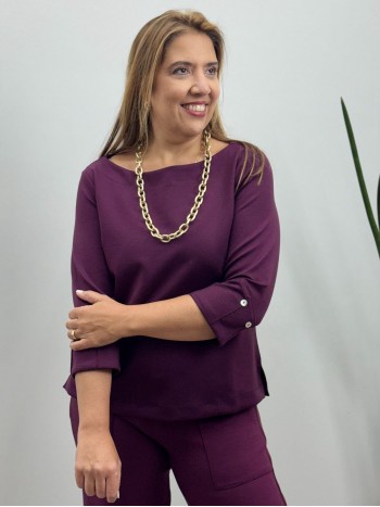 BLUSA JANAÍNA malha levemente encorpada BERINJELA