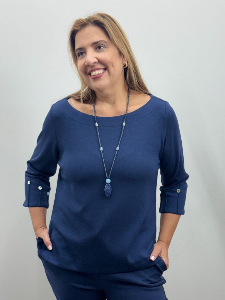 BLUSA JANAÍNA malha levemente encorpada MARINHO