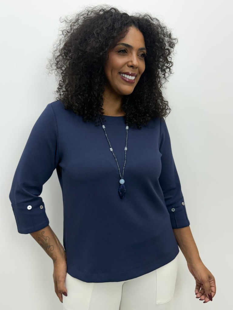 BLUSA JANAÍNA malha levemente encorpada MARINHO