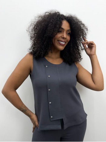 BLUSA Sheila malha levemente encorpada cinza chumbo