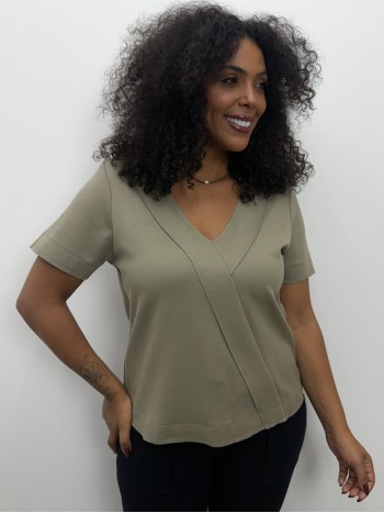 BLUSA CELIna malha levemente encorpada VERDE OLIVA
