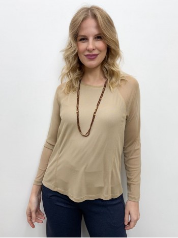 BLUSA MARI EM TULE AREIA