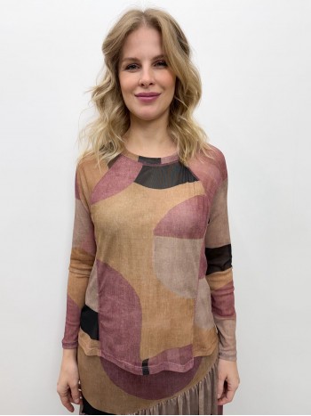 BLUSA MARI EM TULE ESTAMPADA