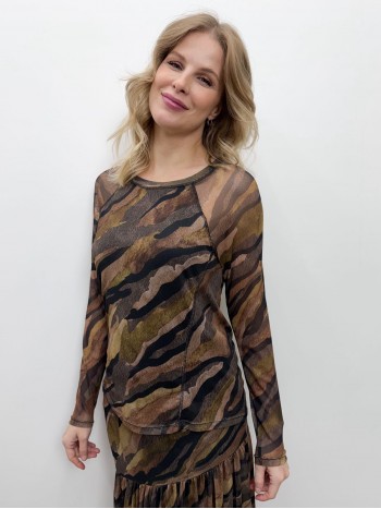 BLUSA MARI EM TULE ESTAMPADA