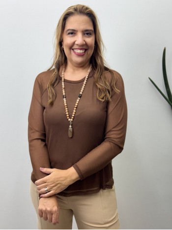 BLUSA MARI EM TULE MARROM
