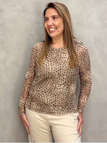 BLUSA MARI EM TULE ESTAMPADA
