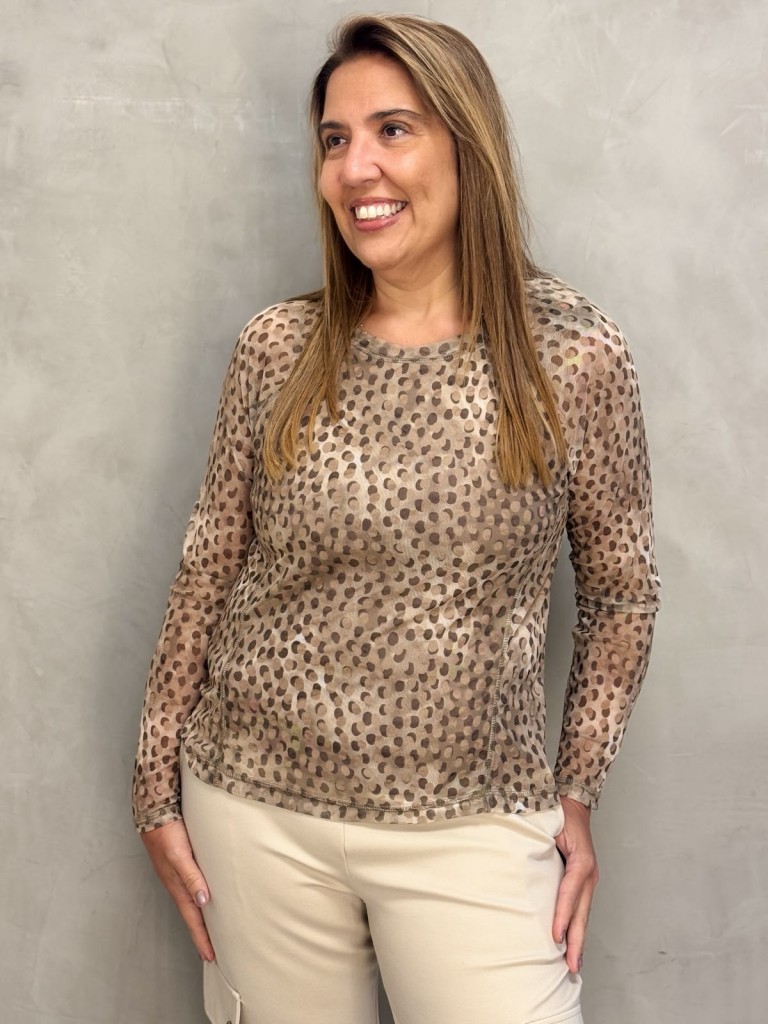 BLUSA MARI EM TULE ESTAMPADA