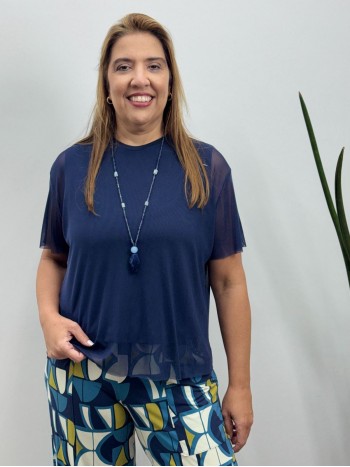 BLUSA RAFAELA EM TULE MARINHO
