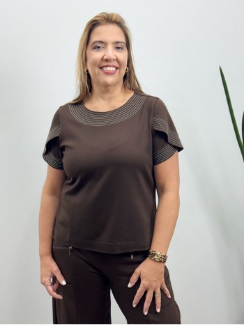 BLUSA ERICA malha levemente encorpada MARROM CAFÉ