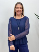 BLUSA rosa manga longa EM TULE marinho