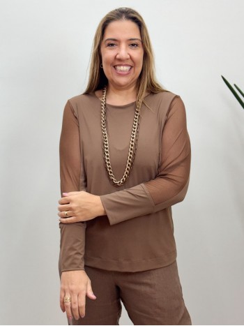 BLUSA FEFÊ FLUITY C/ TULE CAPUCCINO