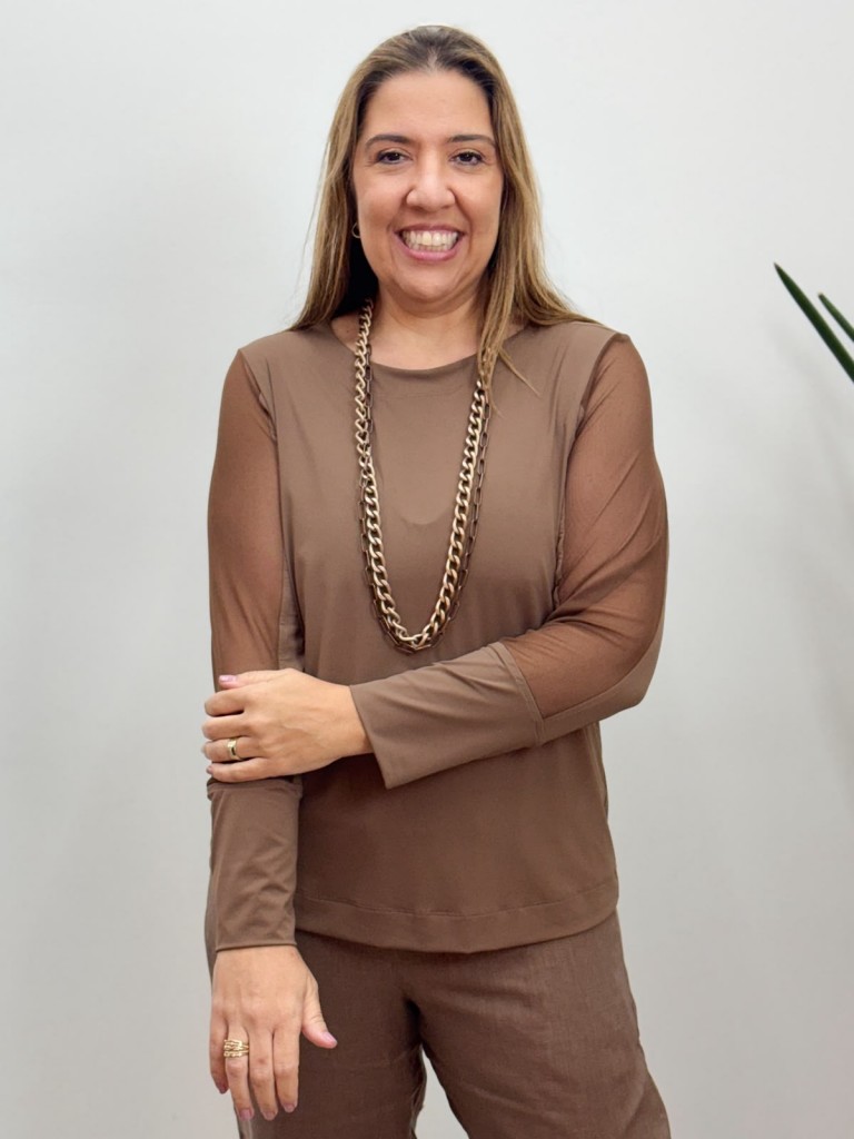BLUSA FEFÊ FLUITY C/ TULE CAPUCCINO