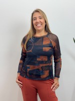 BLUSA MARI EM TULE ESTAMPADA
