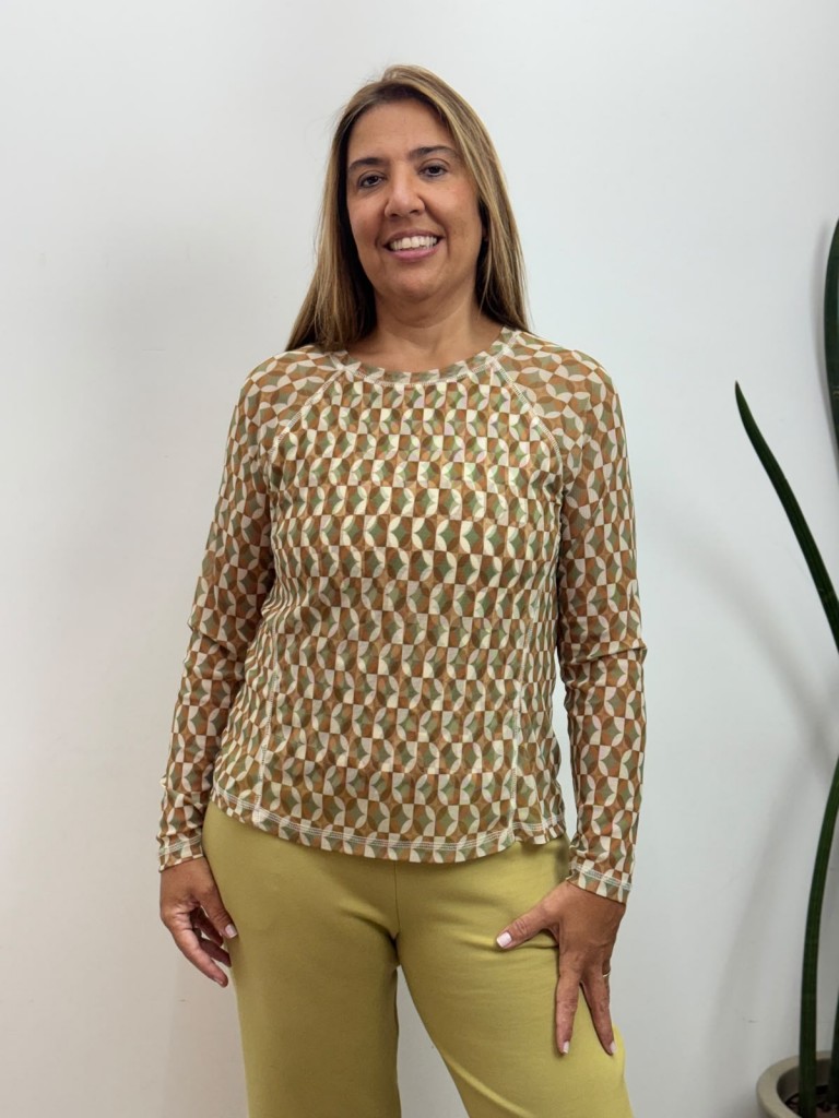 BLUSA MARI EM TULE ESTAMPADA