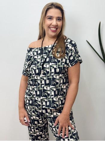 BLUSA fluity decote canoa estampada