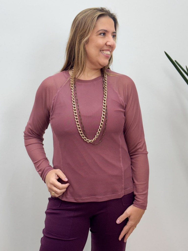 BLUSA MARI EM TULE rosa antigo