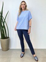 Calça Fany Malha encorpada texturizada marinho