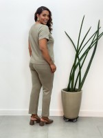 Calça Botão Madre Pérola Malha Encorpada verde OLIVA