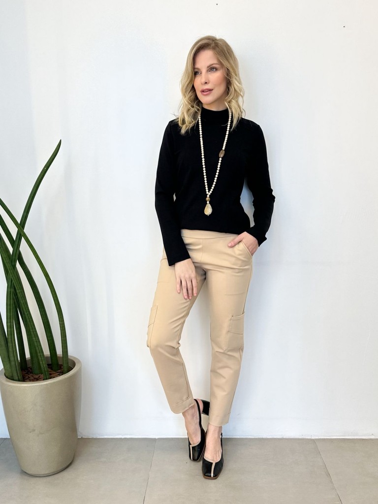 CALÇA estrela Malha Encorpada café c/ leite
