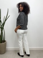 Calça Bella Malha Encorpada off-white c/ pesponto preto