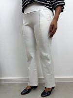 Calça Bella Malha Encorpada off-white c/ pesponto preto