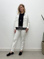 Calça New Marluce Malha Encorpada off-white c/ pesponto preto