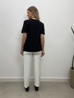 Calça New Marluce Malha Encorpada off-white c/ pesponto preto