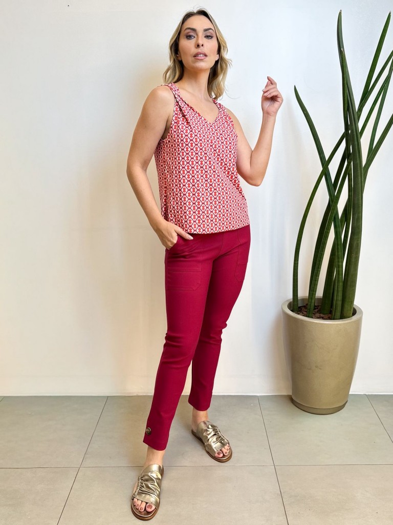 Calça New Violeta Malha Encorpada CEREJA