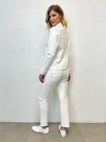 Calça New Violeta Malha Encorpada off-white c/ pesponto preto