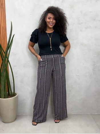 Calça Pantalona Fluity Estampada Sirlei 