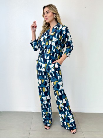 Calça Pantalona Fluity Estampada Sirlei 